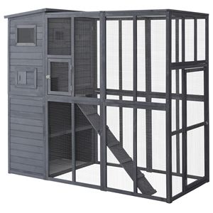 Cuccia per Gatti da Esterno Gigante/Media con Piattaforme, Recinto XL con Porte Bloccabili, Tetto in Asfalto, 77 x 37 x 69 cm, Grigio - Product Image 1