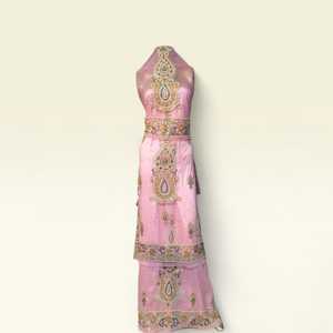 Hot Pink Luxury Beaded George <b>Fabric</b> with Silver Cutwork Embroidery for Nigerian Wedding & Party Wear - Product Image 3