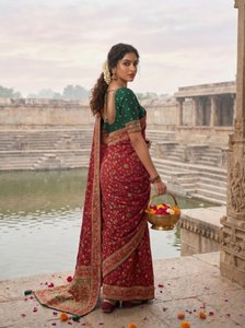 Sari en soie Pashmina Shahi Pushpa Rajwada, traditionnel, pour mariage, héritage impérial, Meenakari, Royal Blossom - Product Image 3