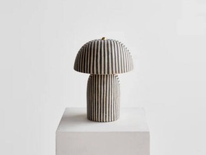 Modern Striped Metal Mushroom Table Lamp Sculptural <b>Lighting</b> Piece Blends Modern Minimalism Playfulness Sleek Matte Eco-Friendly - Product Image 3