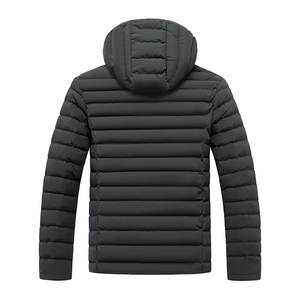 Veste matelassée à capuche pour homme, couleur noire unie, fermeture éclair, manteau léger en duvet, vêtements d'extérieur décontractés pour l'hiver - Product Image 3