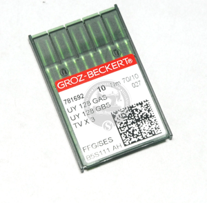Agujas Originales Groz-Beckert UY 128 GAS SAN 10 XS Tamaño 70/10 para Máquinas de Coser Industriales de Puntada de Cubierta, para Telas Ultrafinas y Extremadamente Delgadas - Product Image 1