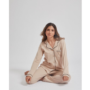 Vietnam Manufacturer Eco Friendly Luxury Women Bulk Production Service Long Sleeve Cotton Silk OEM ODM Pajamas Sleepwear Set - Product Image 2