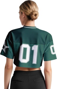 Women <b>Mesh</b> Jersey <b>Crop</b> <b>Top</b> V Neck Short Sleeve Sporty Style Breathable Quick Dry Custom Number 01 Green - Product Image 5