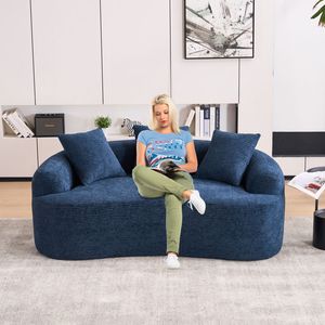Divano a Due Posti LY 025S Blu con Tessuto Chenille Effetto Legno e Imbottitura Completa in Spugna per Soggiorno - Product Image 2