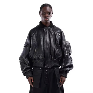 Chaqueta Bomber de Cuero PU Negra para Hombre, Cierre de Cremallera, Cuello Camisero, Manga Regular, Estilo Moto, Ropa de Otoño - Product Image 2