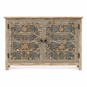 Hand Carved Coastal Fish Design Solid Wood Sideboard <b>Cabinet</b> for Living <b>Room</b> <b>Dining</b> <b>Room</b> and Hallway <b>Storage</b> - Product Image 1