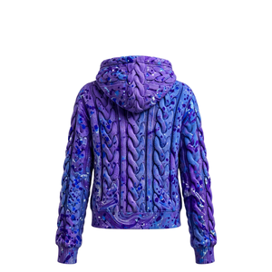 เสื้อฮู้ดถักลายเคเบิ้ลสีม่วงน้ำเงิน ลายสาดสี สายรัดถักแบบเปีย กระเป๋าจิงโจ้ ปลายแขนเสื้อแบบริบ สตรีทแวร์ เสื้อพูลโอเวอร์ลำลอง - Product Image 2