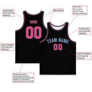 Maillot de basketball personnalisé noir, rose, bleu, sublimé, débardeur unisexe, anti-transpiration, coupe régulière pour adulte, nom de l'équipe 00 - Product Image 3