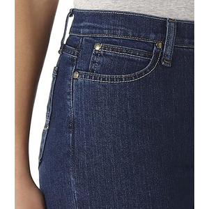 Jeans de Mezclilla de Cintura Alta y Pierna Recta para Mujer, Lavado Oscuro, Estilo Casual, Corte Regular, Azul Sólido, Estilo Otoñal - Product Image 6