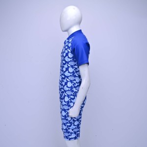 <b>Mens</b> One Piece Swimwear Short Sleeve Blue Fish Print UPF50+ Quick Dry Sportswear Zipper Front Spandex Polyester Swimmer Uniforms - Product Image 3