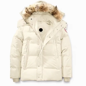 เสื้อแจ็คเก็ตพัฟเฟอร์บุขนเป็ดสำหรับผู้ชาย มีฮู้ดขนสัตว์ กันลม เสื้อโค้ทฤดูหนาว สไตล์ลำลอง ทรงปกติ ปิดด้วยซิป - Product Image 1