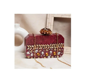 Geomatrical Design Eco-Friendly Multipurpose Resin Clutch <b>Bag</b> for Women Beautiful Stone <b>Work</b> Vintage Style Purple Model Premium - Product Image 6