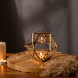Geometric Metal Candle <b>Lantern</b> Gold Frame <b>Tealight</b> Holder Wholesale Bulk MOQ for Home Wedding Decor - Product Image 2