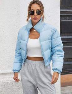 Women's Black Denim Cropped <b>Bomber</b> <b>Jacket</b> Quilted Cotton Winter Autumn Outerwear Breathable Windproof Plain Dyed Custom - Product Image 4