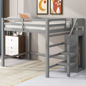Letto a soppalco grigio a grandezza naturale con armadio integrato e scala (Vecchio SKU SM000527AAE) - Product Image 2