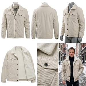 Men's Winter Corduroy Fleece <b>Lined</b> Jacket <b>Sherpa</b> Collar Casual Regular Fit Outdoor Coat - Product Image 3
