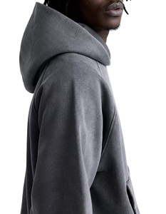 Sudadera con capucha raglán de alta calidad para hombre, color carbón, con lavado mineral, dobladillo desgastado, estilo urbano, forro polar premium, al por mayor - Product Image 2