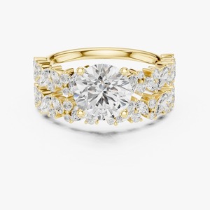 Ensemble de bagues de mariée en diamant de laboratoire taille ronde 2,00 carats, or jaune 9K, accent marquise pavé, bijoux en gros - Product Image 1