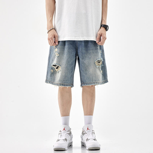 Shorts de Mezclilla Rectos para Hombre, 100% Algodón, Transpirables, de Secado Rápido, Ecológicos, Cintura Media, Estampado Digital, Estilo Urbano, Alta Calidad - Product Image 4