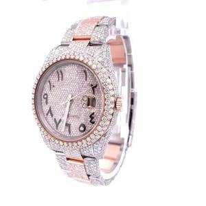 Montre en moissanite de qualité supérieure pour homme, bijoux de luxe, montre-bracelet sertie de diamants, en acier inoxydable, disponible à la vente - Product Image 2