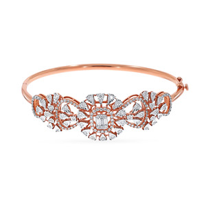 Elegant Men's Rose Gold 14K Diamond Floral Designer <b>Bangle</b> <b>Bracelet</b> Intricate Leaf Flower Motif Brilliant Cut Sparkling Diamond - Product Image 1