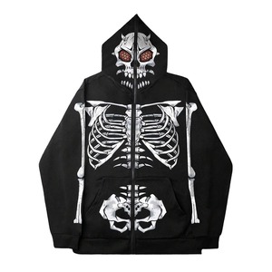 Sudadera con Capucha Personalizada con Estampado de Calavera DTF para Hombre, Sudadera con Cremallera de Manga Larga de Alta Calidad, Ropa Casual de Calle para Primavera y Otoño, OEM ODM - Product Image 1