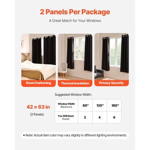 Set di 2 tende oscuranti 63 pollici di lunghezza 42 pollici di larghezza ciascuna per la camera da letto - Product Image 5