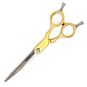 กรรไกรตัดขนสัตว์เลี้ยงแบบมืออาชีพ ด้ามจับตามหลักสรีรศาสตร์ ปลายมนปลอดภัย ขนาด 6 นิ้ว สีเหลือง โค้งงอ สำหรับกรูมมิ่งสุนัข - Product Image 1