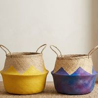 Panier de rangement en jonc de mer écologique léger avec couvercle pour le rangement des jouets, les pots de plantes et la lessive