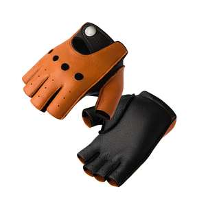 <b>Half</b> Finger Leather Racing Gloves Yellow Black Button Closure Unisex Cycling Riding Non <b>Slip</b> Universal Fit - Product Image 5