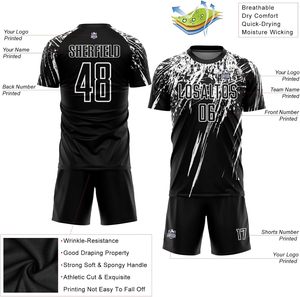 Maillot de football américain personnalisé imprimé par transfert thermique 100% polyester pour garçons, noir et blanc, nom et numéro de l'équipe, col rond, sans manches - Product Image 3