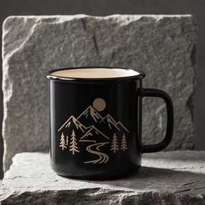 High Quality Custom Branding Enamel Coffee Mug Outdoor Wilderness Series <b>Iron</b> Metal Cup Featuring Mountain Sun and Forest Motif - Product Image 4