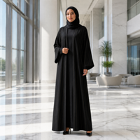 Abaya noire tricotée sur mesure ODM pour femme, à rayures dorées, ouverte sur le devant, manches longues, robe kaftan musulmane, tenue modeste du Moyen-Orient, OEM