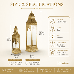 Wholesale Custom Gold Moroccan Ramadan Fanoos <strong>Lantern</strong> Set Metal Glass <strong>Candle</strong> <strong>Holder</strong> for Eid Wedding Decor - Product Image 3