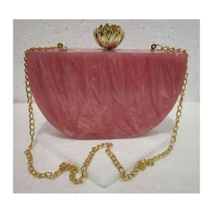 Black And White Checkered Resin Clutch With <b>Gold</b> Chain Strap Fashion Handbag - Product Image 3