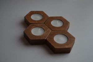 Porte-bougie en bois fait main pour la décoration de la maison, support à bougie en bois rustique naturel pour la table à manger, le salon et la chambre à coucher - Product Image 2