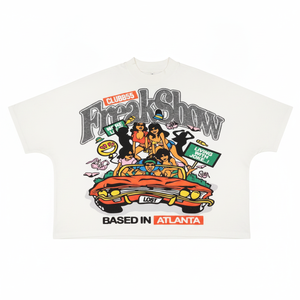 T-shirt surdimensionné pour homme FreakShow Club855 avec imprimé de dessin animé, col rond, manches courtes, style streetwear d'Atlanta, tissu jersey - Product Image 4
