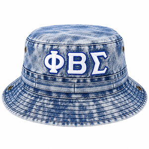Phi Beta Sigma Light Blue Washed Denim Embroidered Bucket <b>Hat</b> <b>Mens</b> Greek Letter Wide Brim Cotton <b>Sun</b> <b>Hat</b> Casual Outdoor - Product Image 3