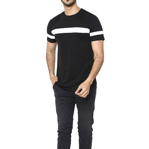 Camiseta de Manga Corta con Cuello Redondo para Hombre, Color Negro, Corte Ajustado, Informal, Tejida, 100% Algodón, Color Sólido, Diseño con Ribete en Contraste - Product Image 2