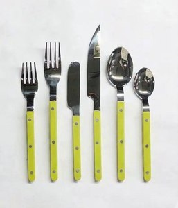 Ensemble de couverts de luxe écologiques modernes, manche en résine vert lime, couverts en acier inoxydable réutilisables, décoration pour mariage, fête, maison - Product Image 1