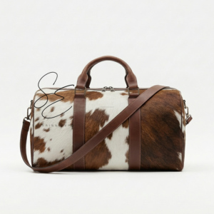 Vintage Cowhide Leather Duffel Bag Hair On Hide Large Capacity Weekender Travel Bag with Shoulder <b>Strap</b> for Men Women OEM - Product Image 3