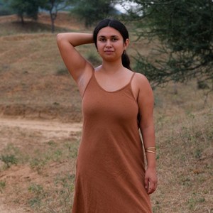 New Arrival Earthy Rust Handspun Cotton Minimalist A-Line <b>Slip</b> Dress for Women Sustainable Organic Khadi Summer Loungewear Dress - Product Image 1