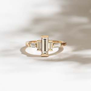 Geometric Emerald Cut Diamond Ring 14K Solid Gold Prong Setting Women's Engagement Band Classic Fine Jewelry - Product Image 1
