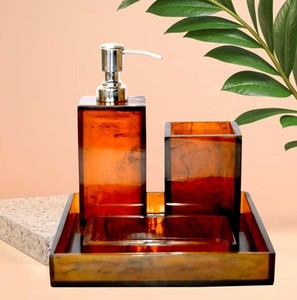 Ensemble de salle de bain en résine de luxe personnalisable, distributeur de savon personnalisé, porte-brosse à dents, gobelet pour hôtel, décoration de salle de bain à domicile - Product Image 4