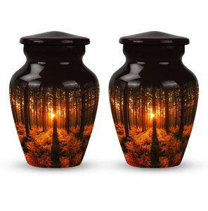 Chocolate Metal Human <b>Ashes</b> Urn Adult Cremation <b>Keepsake</b> Urn Forest Sunset Memorial Vase Custom - Product Image 3