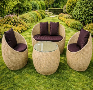 Conjunto de muebles de patio de ratán tejido en color marrón oscuro con sofá, sillones y mesa de té, disponible a precios de mayorista. - Product Image 4