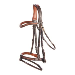 Bride en cuir de cheval marron surpiquée avec muserolle française - Product Image 1
