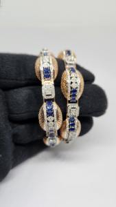 Brazalete de diamantes de oro rosa de 14 quilates con piedra azul cultivada en laboratorio, pulseras y brazaletes de joyería fina certificados por IGI - Product Image 6