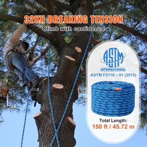 Corda da Arrampicata Statica per Esterni da 12,7 mm con Moschettoni in Acciaio, 45,7 m (150 piedi), Tensione di Rottura 30KN, Accessori per Attrezzatura da Arrampicata - Product Image 1